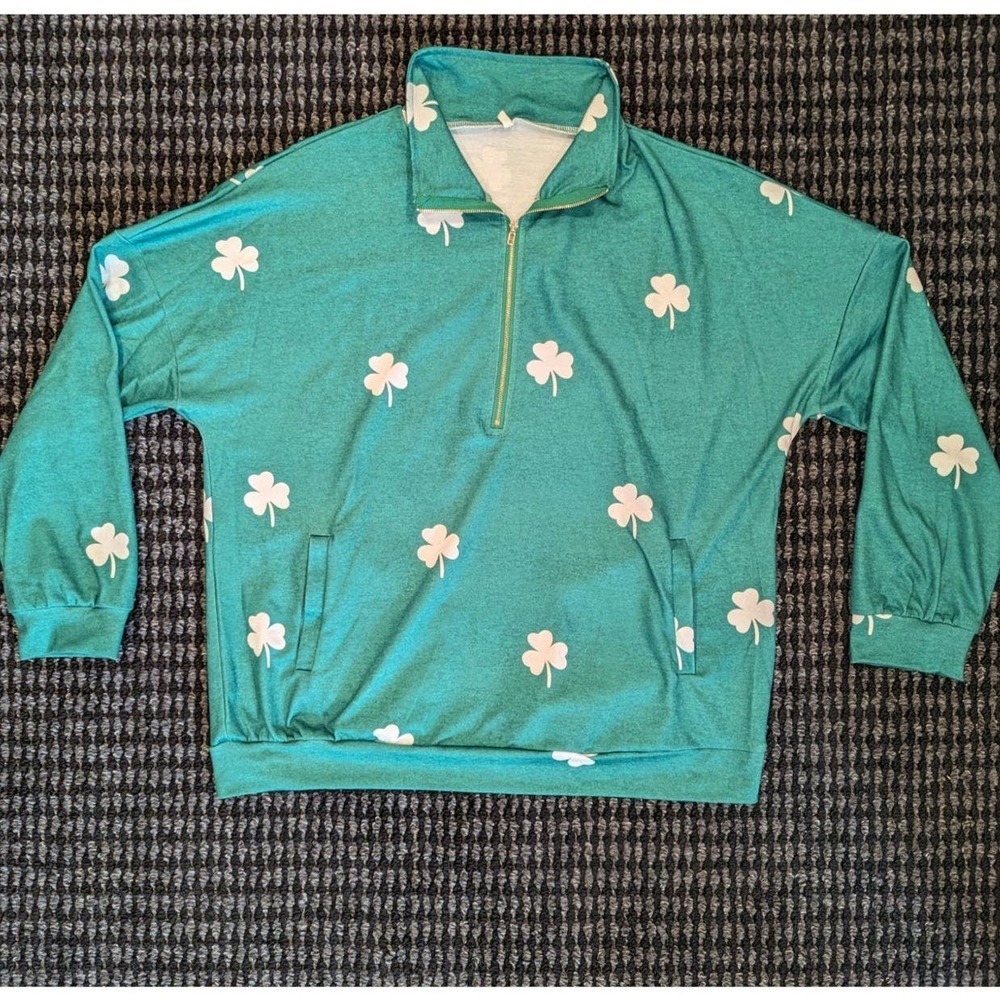 Lucky Clover 1/4 Zip Pullover for St Patrick's Day Outfit Size XL women's
